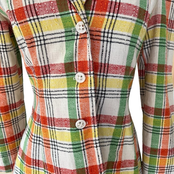 Vintage plaid blazer jacket multicolor fitted red orange green yellow - Picture 8 of 16